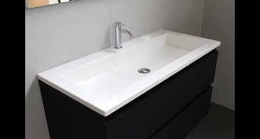 Basic Bella Badkamermeubelset - 100x55x46cm - 1 wasbak - Acryl - Wit - 1 kraangat - Spiegelkast zonder verlichting - Melamine Zwart mat