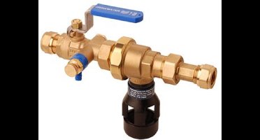 Raminex TBE-CA RAM terugstroombeveiliging klasse CA 22x22mm knel 200mm messing kiwa