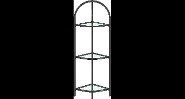 Luxe Hoekrek 3 niveaus - boekenkast - plantenrek - staand rek - badkamerrek - planken van gehard glas - stalen frame - modern, voor woonkamer - keuken - klassiek zwart