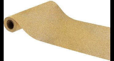 Chaks Kerst thema tafelloper op rol - 2x - gouden glitter - 30 x 500 cm - polyester