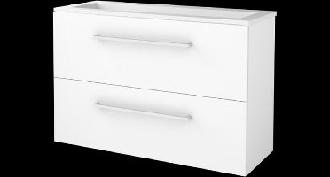 Basic Start 39 badmeubelset met wastafelonderkast met grepen, 2 lades en acryl wastafel met 1 kraangat 100 x 39 cm, ice white