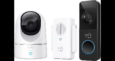 Eufy by Anker Videodeurbel + 2K Beveiligingscamera bundel - Zwart en wit-Pan & tilt - Voor binnen en buiten