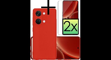 Hoesje - Met 2x Screenprotector - Geschikt voor OnePlus Nord 3 - Sterk & Shockproof - Back Cover - Siliconen Case - Telefoon Hoes - Rood