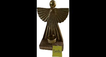 Cozinezz - Waxinelichthouder Peacock Fairy - Goudkleurig - Hout/Aluminium - 14x7x22 cm