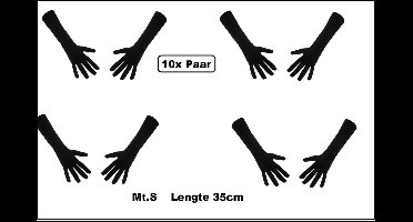 10x Paar handschoen lang zwart mt.S - Sinterklaas feest Pieten handschoen winter gala