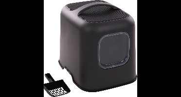 Kattenbak – design line – Flamingo Trudy Antraciet – 38,5x51x44,5 cm – gerecycleerde kunststof – met magnetische deur & koolfilter – kattenbakschep inbegrepen – makkelijk schoon te maken