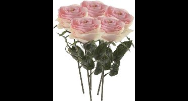 Emerald Kunstbloem roos Simone - 5x - licht roze - 45 cm - decoratie bloemen