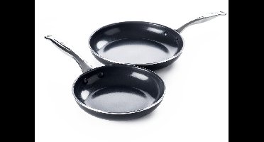 Greenpan Brussels Keramische Koekenpannenset 2-delig - Ø24/28cm – PFAS-vrij – Inductie Koekenpan – Inductie Pannenset – Ovenbestendig tot 220°C – Vaatwasserbestendig – Snelle opwarming – RVS handgrepen – Zwart