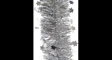 Decoris Kerstslinger - 5x - sterren - zilver - 270 x 10 cm - lametta/folie - kerstboomslinger