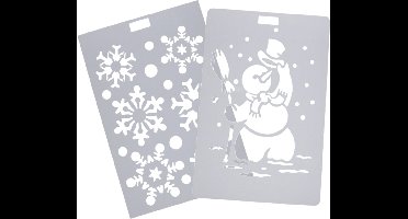 Kerst raamsjablonen - 2x st - sneeuwpop en sneeuwvlokken - raamversiering