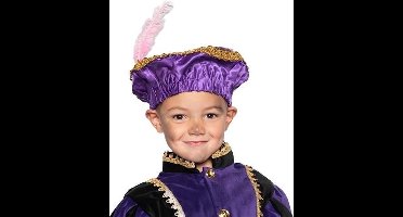 Pietenbaret satijn met veer paars