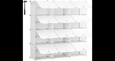 XXXL Schoenenrek - 12 kubussen schoenenopbergkast met deur - biedt plaats aan 48 paar schoenen - 8-laags schoenenorganizer - stalen frame - kunststof paneel - eenvoudig te monteren voor entree - kast, hal - wit
