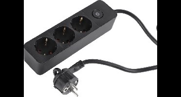 Q-Link stekkerdoos 3-voudig - Randaarde - Met schakelaar - Platte stekker - 3 x 1.5 mm² - Kabel 1.5 m - Zwart