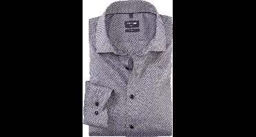 OLYMP Luxor modern fit overhemd - structuur - zwart dessin - Strijkvrij - Boordmaat: 48