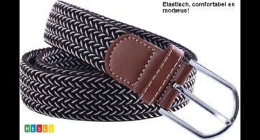 *** Elastische Geweven Riem Gevlochten Riem Rekbaar Bruin/Wit - Mode Broek - van Heble® ***
