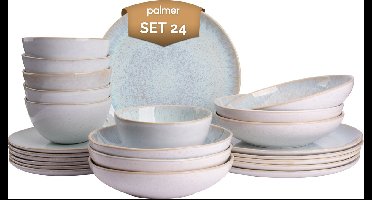 Palmer - Light Blue Sea - Serviesset - 6 persoons - 24 delig - Wit/Lichtblauw - Stoneware - Bordenset