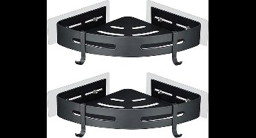 Doucherek Badkamerrek Zonder Boren Hoekplank Muurbevestiging Doucheplank Zuigdoucheplanken Badkamerplank Hoekplank Douche Aluminium Douche Organiser 2 Tiers Douchemand Zwarte Driehoek