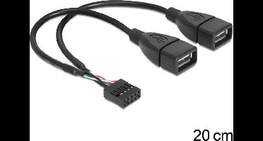 Delock USB-kabel USB 2.0 Shrouded header 8-polig, USB-A bus 0.20 m Zwart UL gecertificeerd 83292