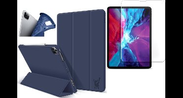 Hoes + Screenprotector geschikt voor iPad Pro 2020 12.9 inch - Smart Book Case Hoesje Donkerblauw