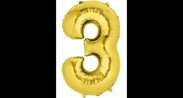 Folie ballon XL cijfer 3 goud kleur is  + - 1 meter groot  groot  inclusief een flamingo sleutelhanger
