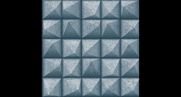 Reflets 3D vierkant blauw/zilver beton (vliesbehang, zilver)