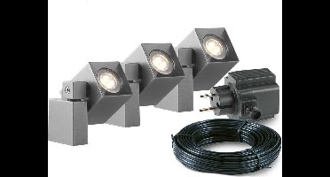 3x LED wand spot - 2 Watt - 12V - Grijs - complete set