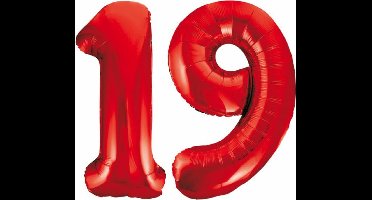 Folieballon 19 jaar rood 86cm