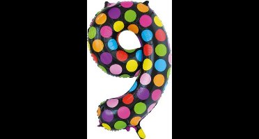 Folieballon 9 jaar stippen 86cm