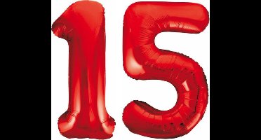 Folieballon 15 jaar rood 86cm