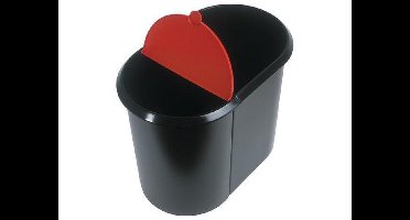 HELIT Duo System afvalbak - 29 liter - Kunststof - Zwart/rood - bxdxh 445x280x350 mm