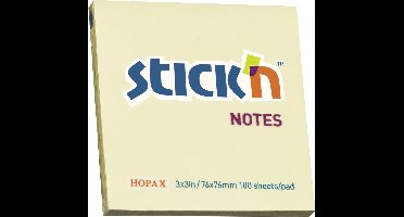 Stick'n memoblok - 76x76mm - pastel geel - 100 sticky notes - memoblaadjes