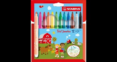 STABILO Trio Jumbo - Viltstift - Met Extra Dikke Punt 3,0 mm - Etui met 12 kleuren