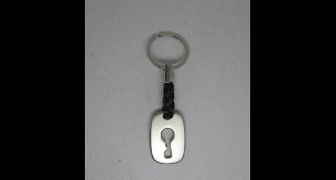 sleutelhanger, keychain, GILDE, oersterk staal. Slotje met zwart leer