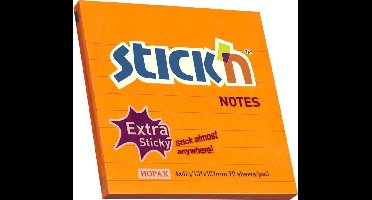Stick'n grote sticky notes - 101x101mm - Extra sticky - Neon oranje - Gelinieerd - 90 Memoblaadjes