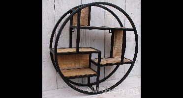 Wandrek - Rond - Industrieel - Zwart - Verspringend - Dia 60 cm - Muurrek - Incl bevestigingsmateriaal