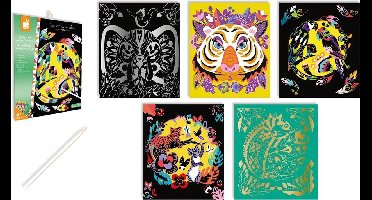 Janod Les Ateliers Du Calme - Scratch Art Dieren Van De Wereld - Knutselset Om Prachtige Tekeningen Te Maken - Geschikt Vanaf 5 Jaar