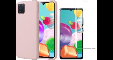 Hoesje geschikt voor Samsung Galaxy A41 - Liquid Siliconen Case Roze + Screen Protector