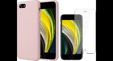 Hoesje geschikt voor iPhone SE 2022 / 2020 / 8 / 7- Liquid Siliconen Case Roze - Screenprotector Glas Screen Protector