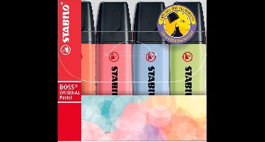 STABILO BOSS ORIGINAL Pastel - Markeerstift - Markeren Met Pastelkleuren - Etui Met 4 Kleuren