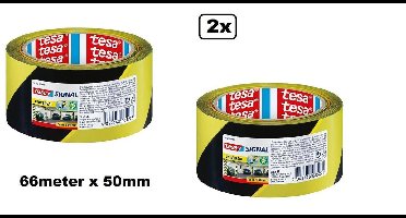 2x Tesa Waarschuwingstape zwart/geel 66 meter - Vloer muur tape waarschuwing vloer tape