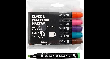 Glas- & Porseleinstiften, extra kleuren, lijndikte 1-3 mm, semi-dekkend, 6 stuk/ 1 doos