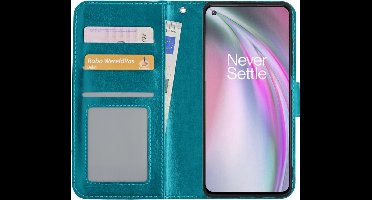 Hoesje - Met Pasjeshouder - Geschikt voor OnePlus Nord CE - Luxe Bookcase Portemonee - Flip Case - Kunstleer Book Case - Flipcase - Book Cover - Walletcase - Portemonneehoes - Turquoise