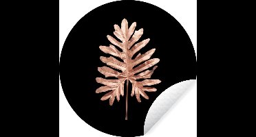 WallCircle - Muurstickers - Behangcirkel - Goud - Roze - Blad - ⌀ 30 cm - Muurcirkel - Zelfklevend - Ronde Behangsticker