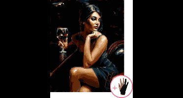 HobbyMania Schilderen Op Nummer Volwassenen Dame Aan De Bar Wijn Vrouw – 40x50 cm - Inclusief Tekenhandschoen - Paint By Number Volwassenen