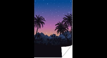 Poster Palmboom - Berg - Nacht - 20x30 cm