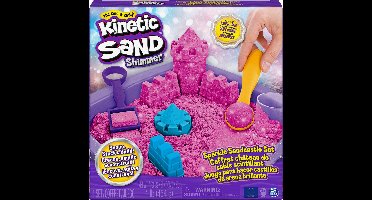 Kinetic Sand Shimmer - Zandkasteel-set met 453 g roze glinsterend origineel Kinetic Sand 3 vormpjes en 2 stuks gereedschap - Sensorisch speelgoed