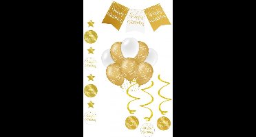Feest versiering pakket 5 delig goud-wit - Happy Birthday - luxe set.