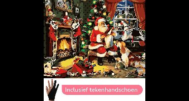 HobbyMania Schilderen Op Nummer Volwassenen Kerst Kerstman - 50x40 cm - Inclusief Tekenhandschoen - Paint By Number Volwassenen - Cadeau - Kerst - Sinterklaas - Kado