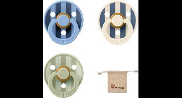 Bibs studio fopspenen maat 1 (0-6 maanden) Set 3 fopspenen + speenzakje - Block Steel Blue, Block Sage, Block Sky Blue