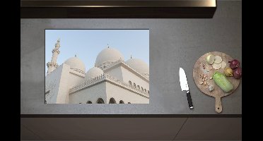 Inductieplaat Beschermer - Bovenkant van Witte Sjeik Zayed Moskee, Abu Dhabi, Verenigde Arabische Emiraten - 71x51 cm - 2 mm Dik - Inductie Beschermer - Bescherming Inductiekookplaat - Kookplaat Beschermer van Zwart Vinyl